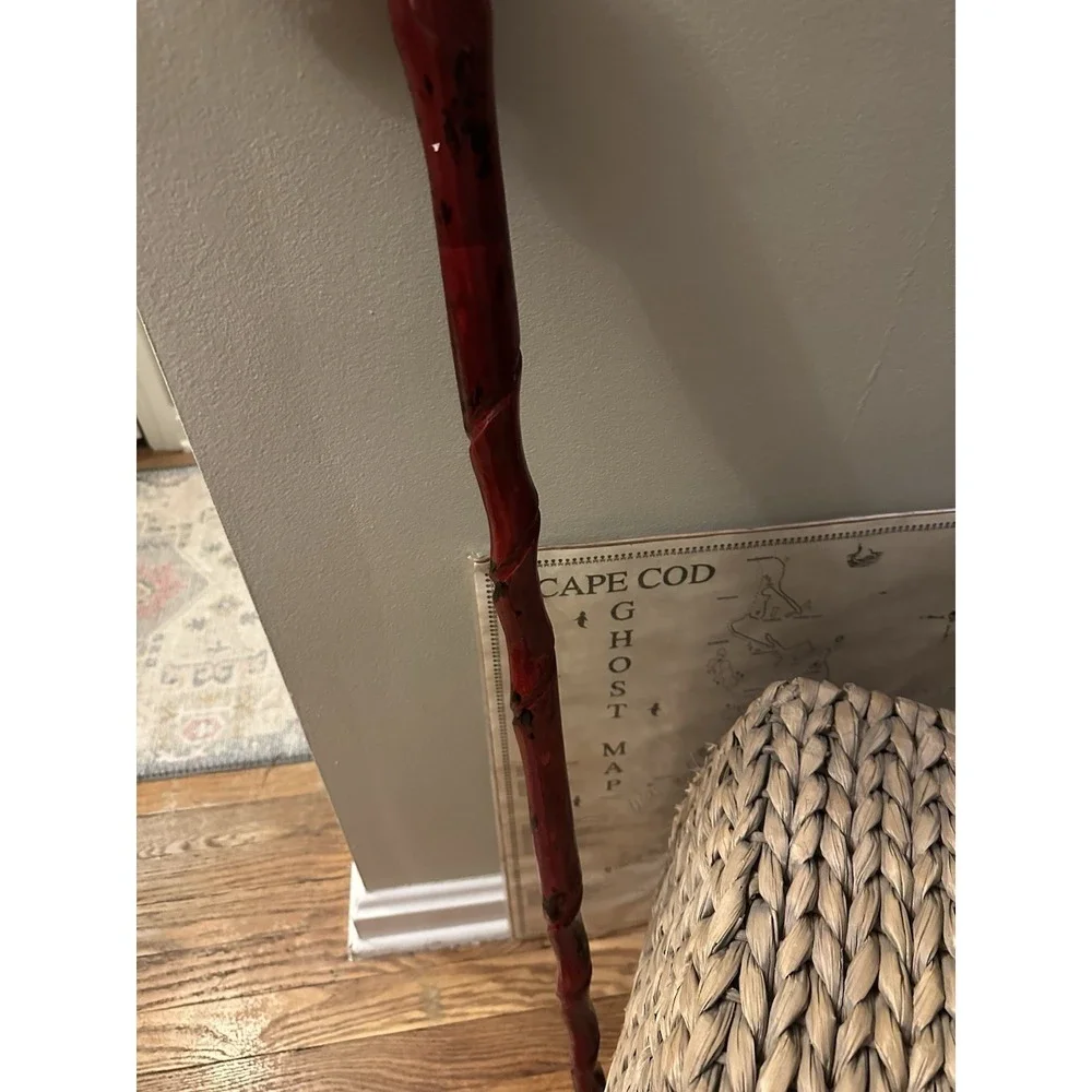 Hand Carved Dog Handle, Walking Stick 34 Inch Twist Shaft + Folk Art Cane Money